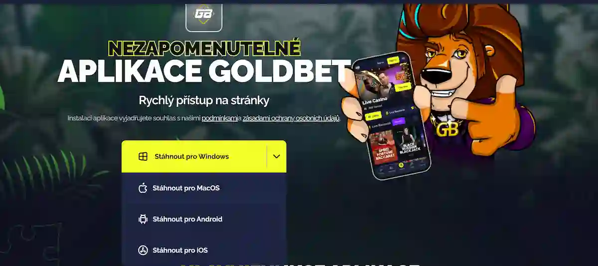 Nabídka stažení aplikace pro Windows, MacOS, Android a iOS